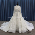 Beaded Luxury Long Train long sleeve ball gown Crystal wedding dress bridal gowns